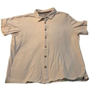Weatherproof Vintage Mens L G Short Sleeve Button Down Shirt Beige